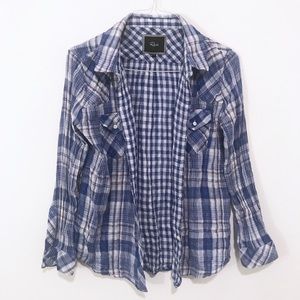 Rails | Blue White Plaid Long Sleeve Button Down L